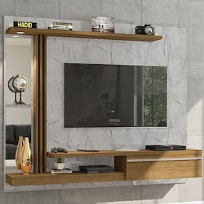 Painel Para TV 55 Polegadas Led Prateleira De Vidro Denver Bechara Carrara/Cinamomo