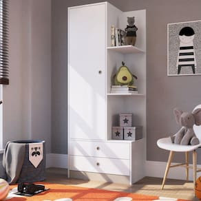 Guarda Roupas com Prateleiras 1 Porta e 2 Gavetas Amore Meu Fofinho Art in Móveis Branco/Fumê