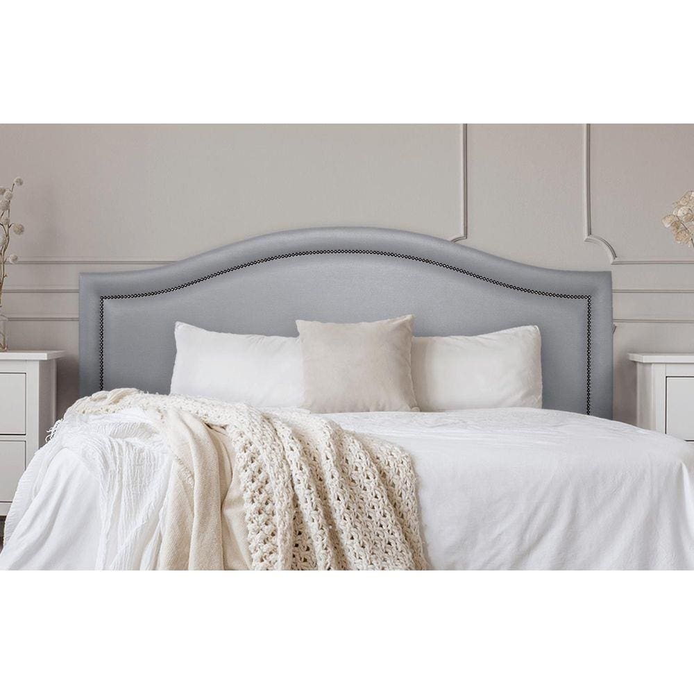 Cabeceira King Curva 193x60cm Courino Cinza - Tachas Fumê