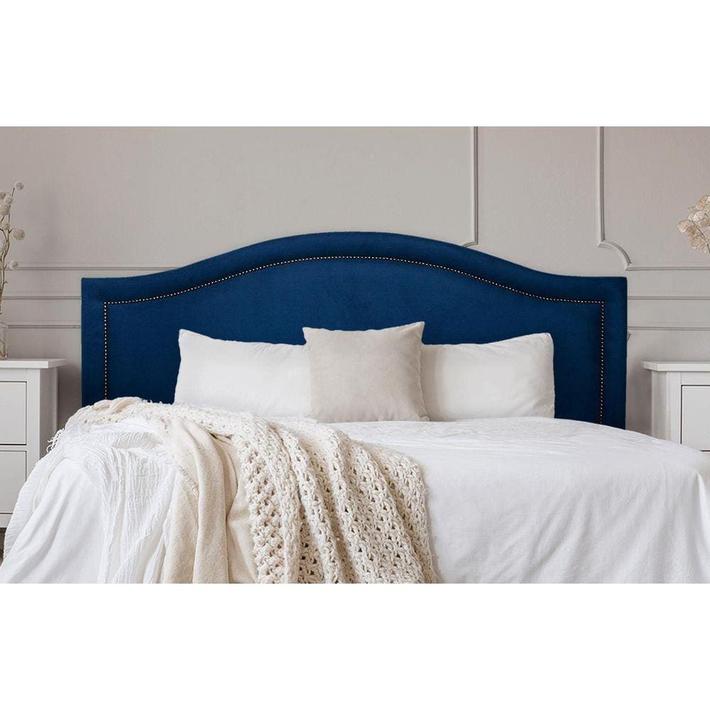 Cabeceira King Curva 193x60cm Suede Azul - Tachas Fumê