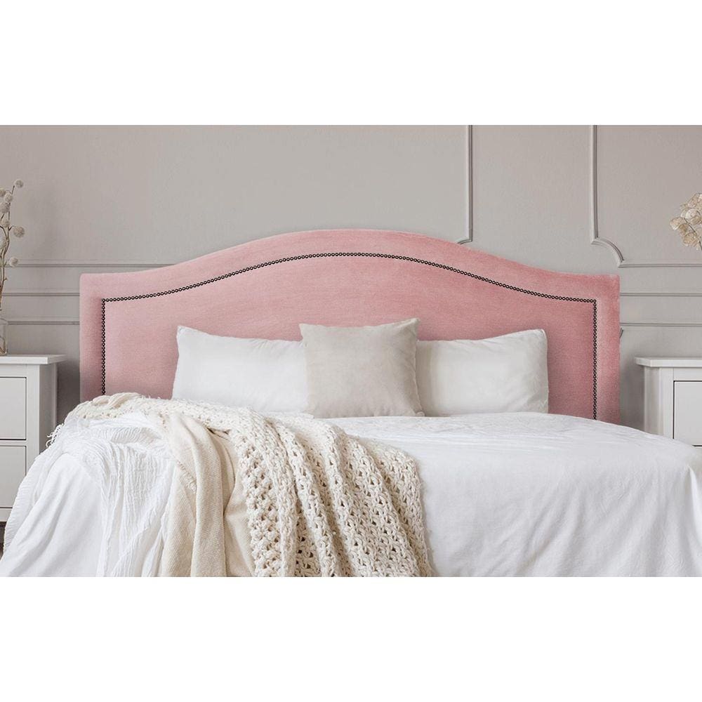 Cabeceira Queen Curva 160x60cm Veludo Rosê - Tachas Fumê