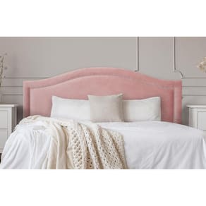 Cabeceira Queen Curva 160x60cm Veludo Rosê - Tachas Prata