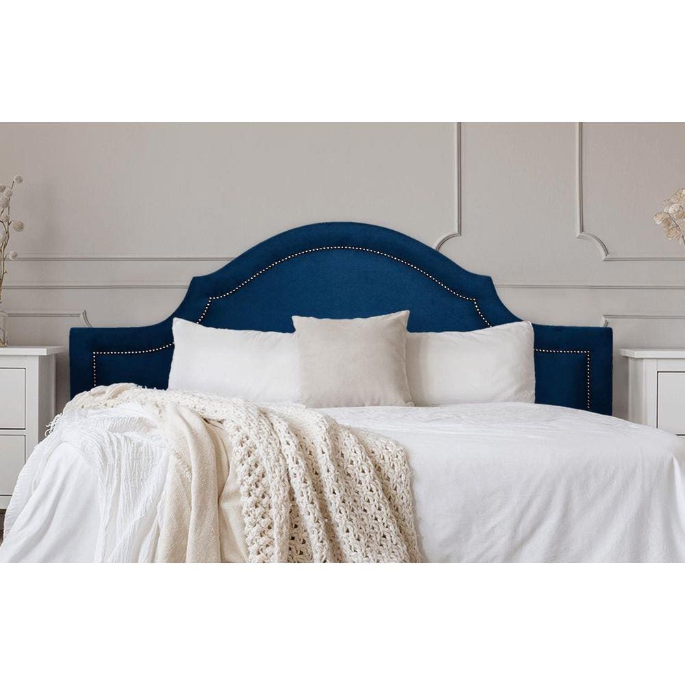Cabeceira King Provençal 193x60cm Suede Azul - Tachas Fumê