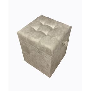 Puff Baú Quadrado Em Suede Amassado 35 Cm - Bege Claro