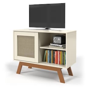 Mesa de Cabeceira Rattan Com Porta Deslizante Off White Ofertamo