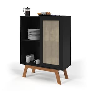 Buffet Rattan Alto MDF Preto Ofertamo Sala de Jantar