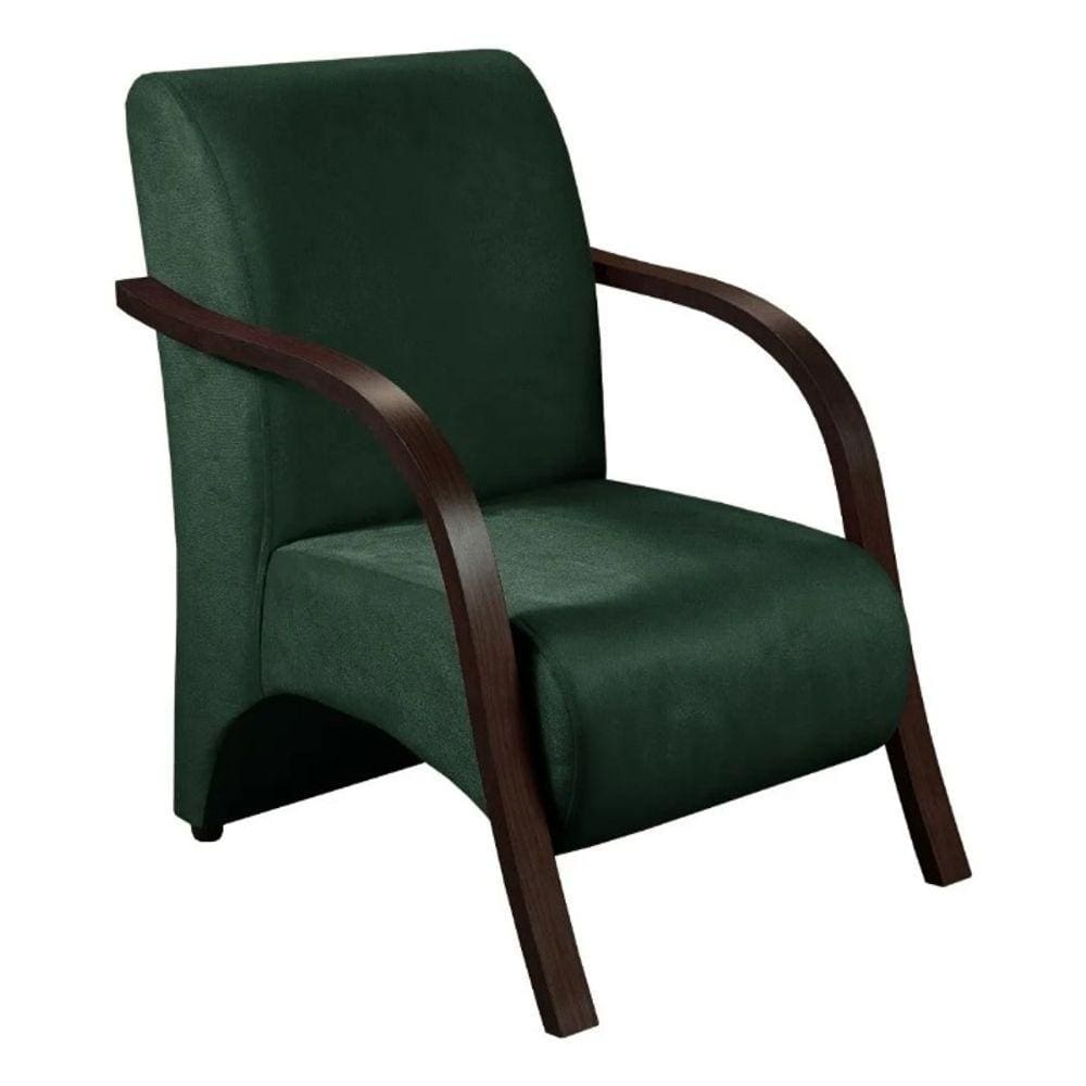 Poltrona Decorativa - Verde - Braço Em Madeira