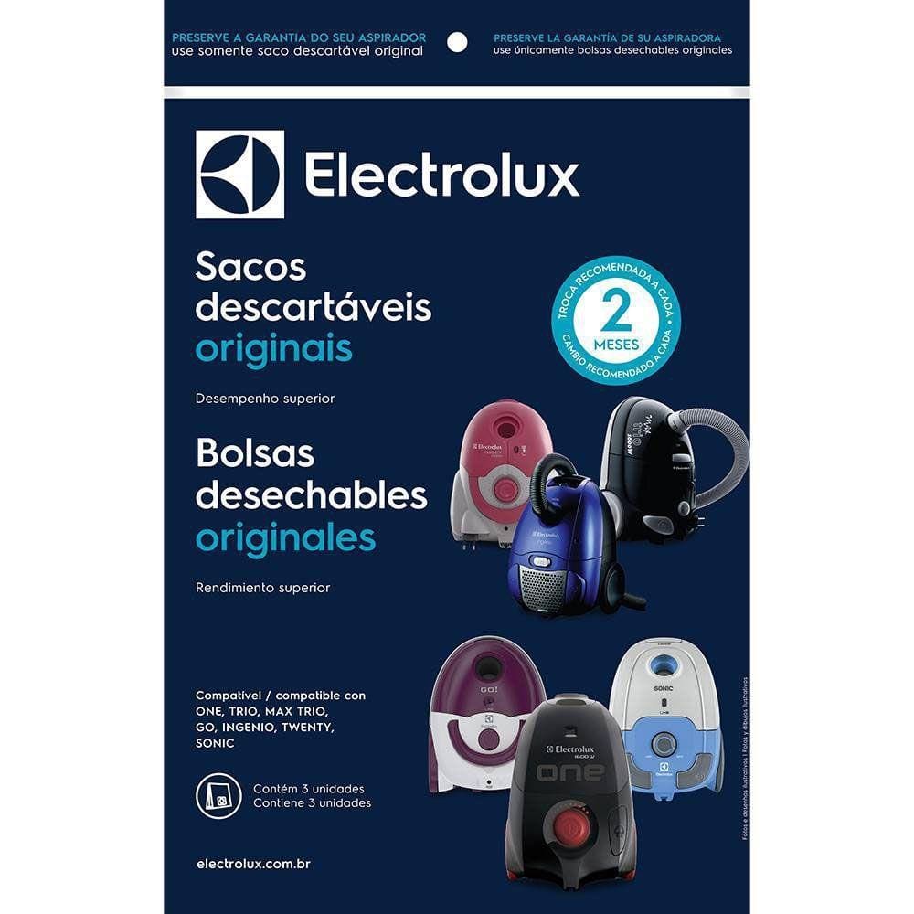 Kit c/ 3 Sacos Descartáveis Aspiradores Electrolux One / Trio / Max Trio / Go / Ingenio / Twenty / Sonic