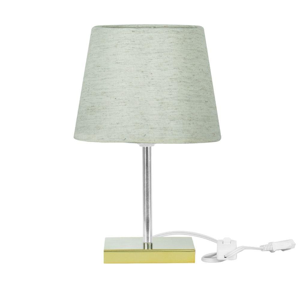 Abajur Eros Dome Linho Claro 025 com Base Dourada Quadrada