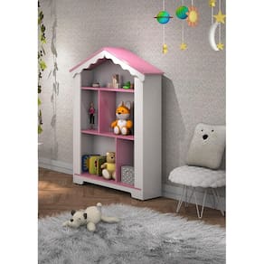 Estante Princesa com nichos e prateleiras Branco/Rosa - Vitamov