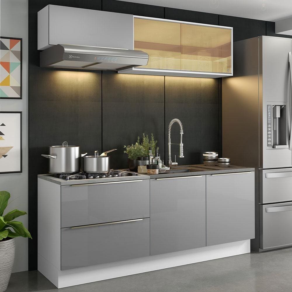 Cozinha Completa Madesa Lux com Armário e Balcão 5 Portas 2 Gavetas - Branco/Cinza