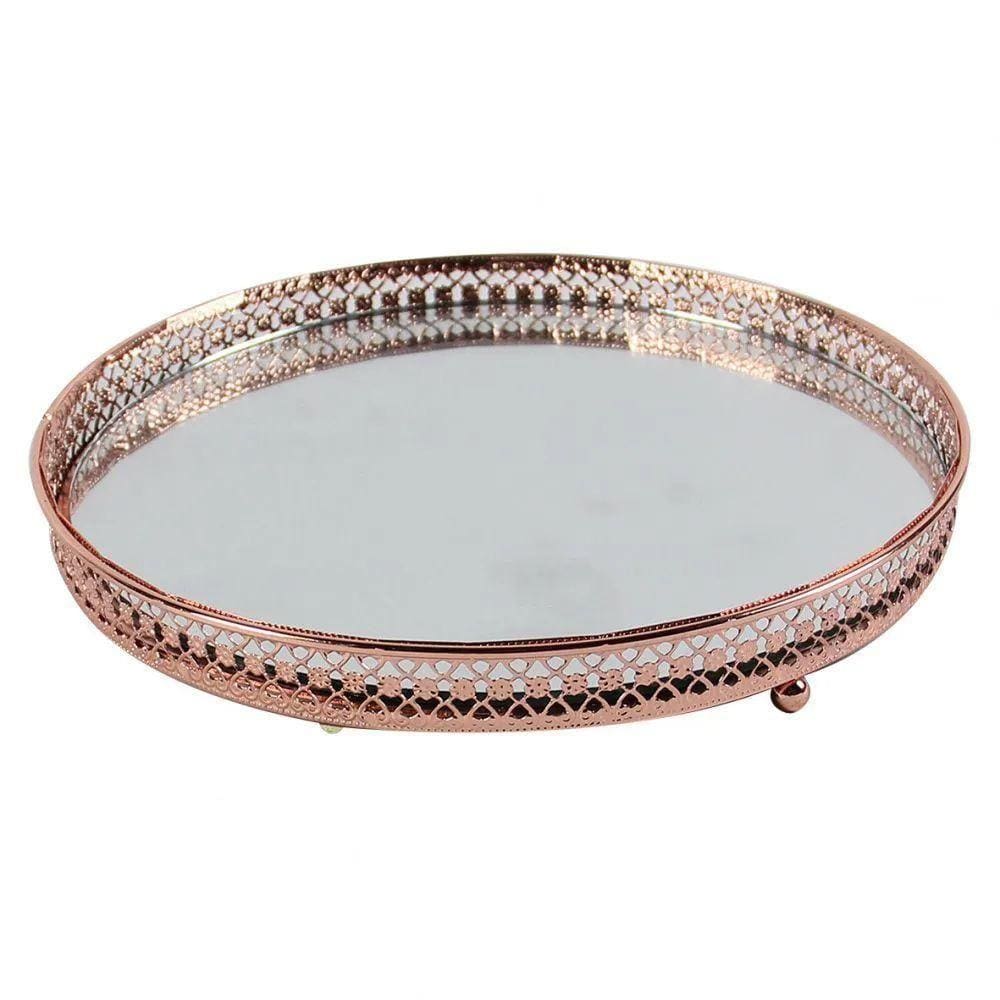 Bandeja Espelhada com Metal Cobre 20,5cm X 20,5cm X 3,1cm