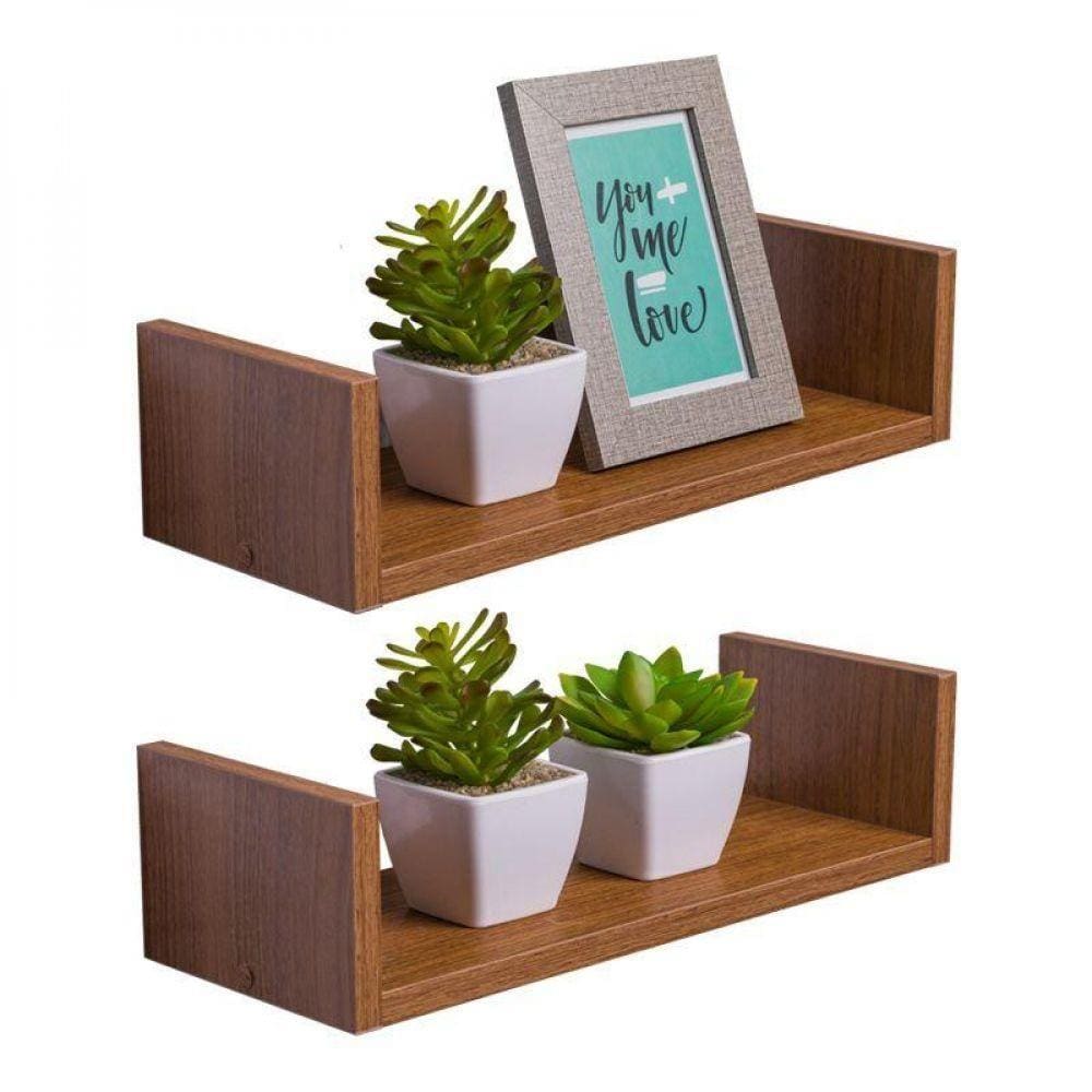 Kit 2 Prateleiras U 50 X 15cm Freijó Suporte Invisível