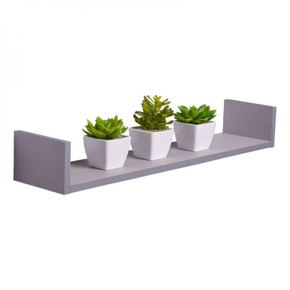 Prateleira U 60 X 15cm Cinza Claro Suporte Invisível