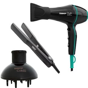 Kit Taiff - Secador De Cabelo Style Preto 2000W 220V + Prancha Ceramic 180ºc + Difusor De Ar Curves