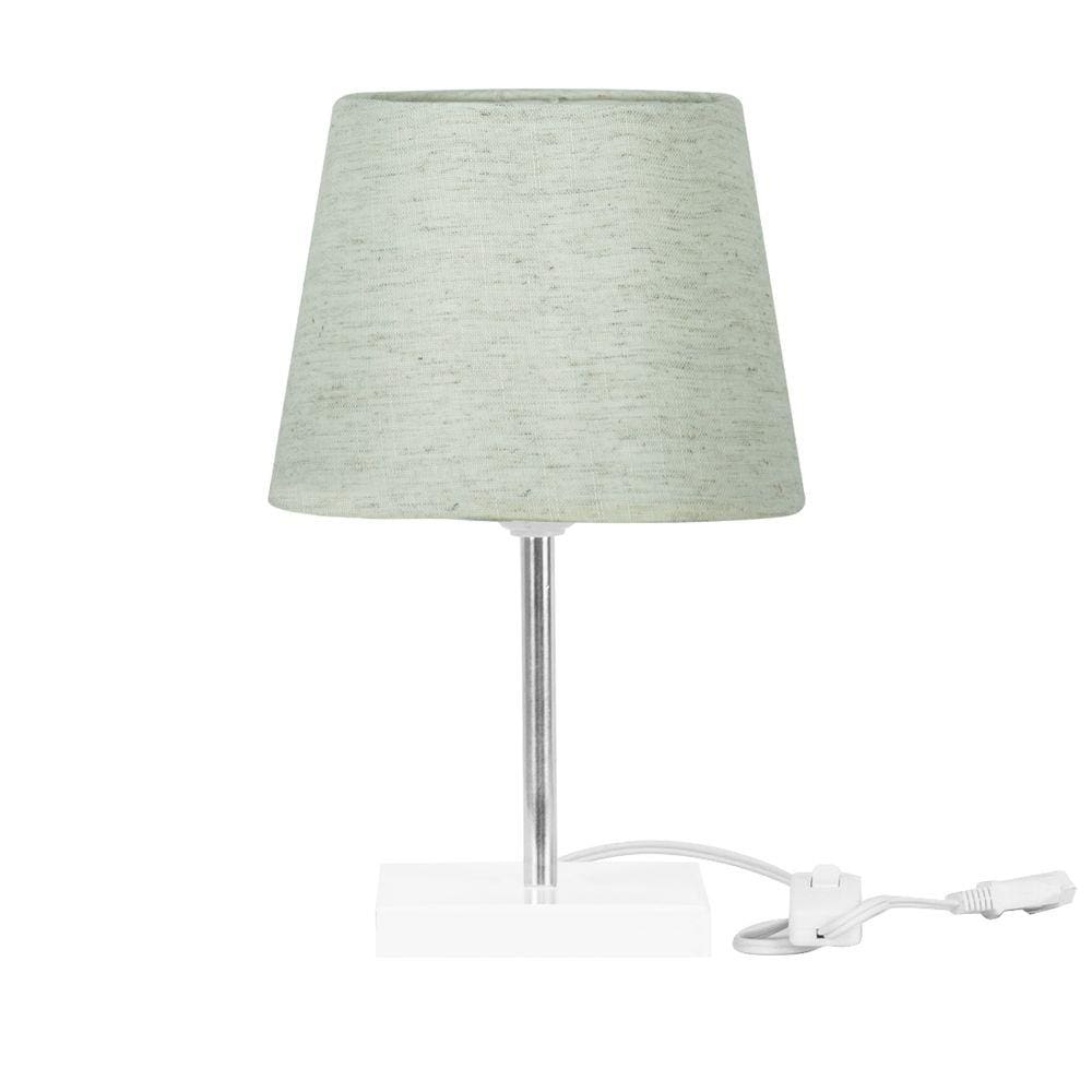 Abajur Eros Dome Linho Claro 025 com Base Branca Quadrada