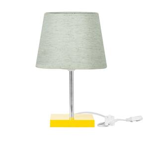 Abajur Eros Dome Linho Claro 025 com Base Amarela Quadrada