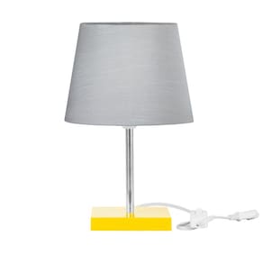 Abajur Eros Dome Shantung Cinza 030 Base Amarela Quadrada