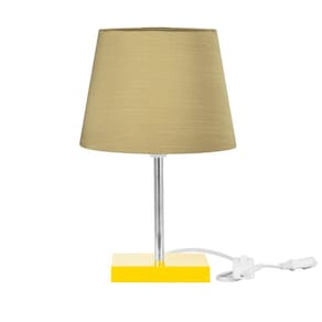 Abajur Eros Dome Shantung Dourado 031 Base Amarela Quadrada