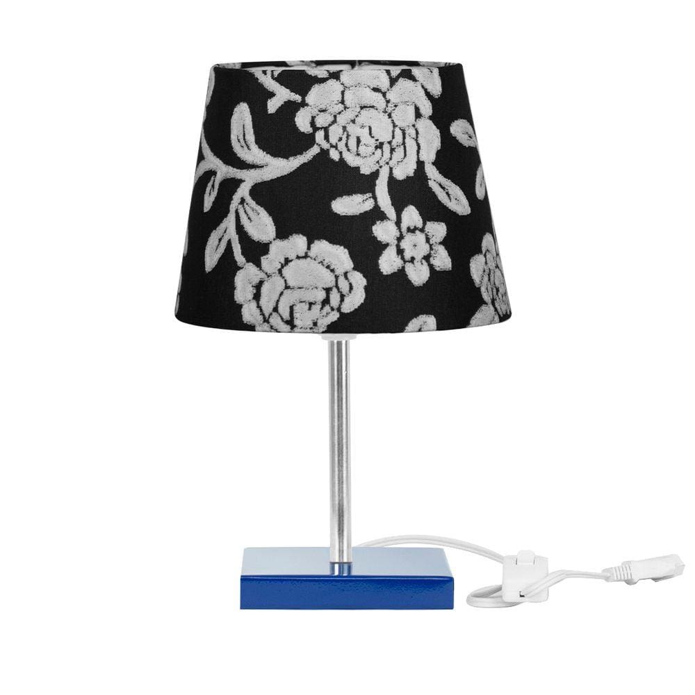 Abajur Eros Dome Floral Prata 032 com Base Azul Quadrada