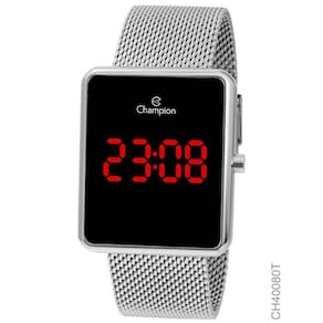 Relógio Champion Digital CH40080T pulseira aço Mesh  Prata