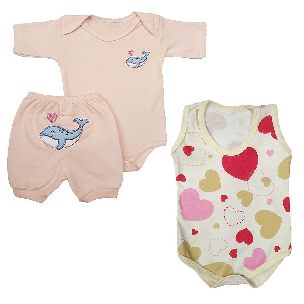 Kit Bebê 3 Pçs Conjunto Body e Short + Body Regata Estampado