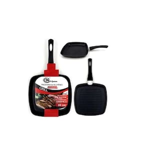 Frigideira Grill Alumínio Anti Aderente 24Cm Cabo Silicone