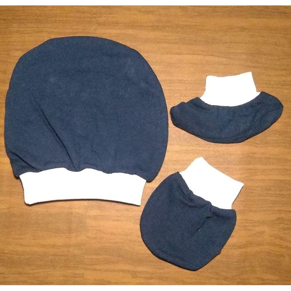 Kit bebê 3 pçs touca, luvas e pantufas malha 0 até 04 meses menino e menina