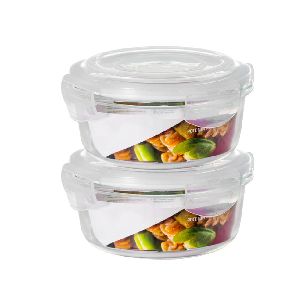 Conjunto 2 Pote Vidro 620ml Hermético Marmita Tampa 4 Travas