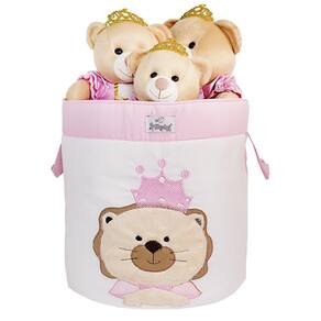 Cesto Organizador De Brinquedos Bordado Leão Princesa Rosa