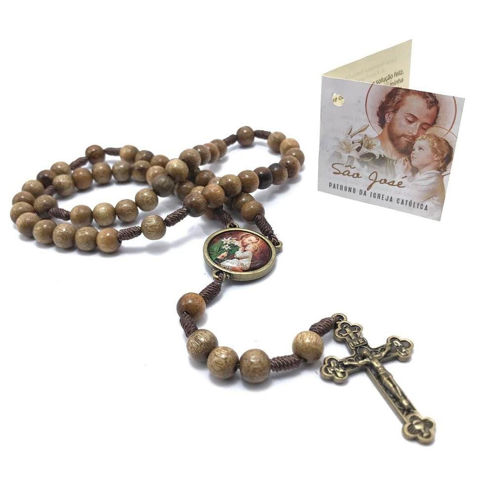 Terço São José Madeira Imbuia Com Folheto