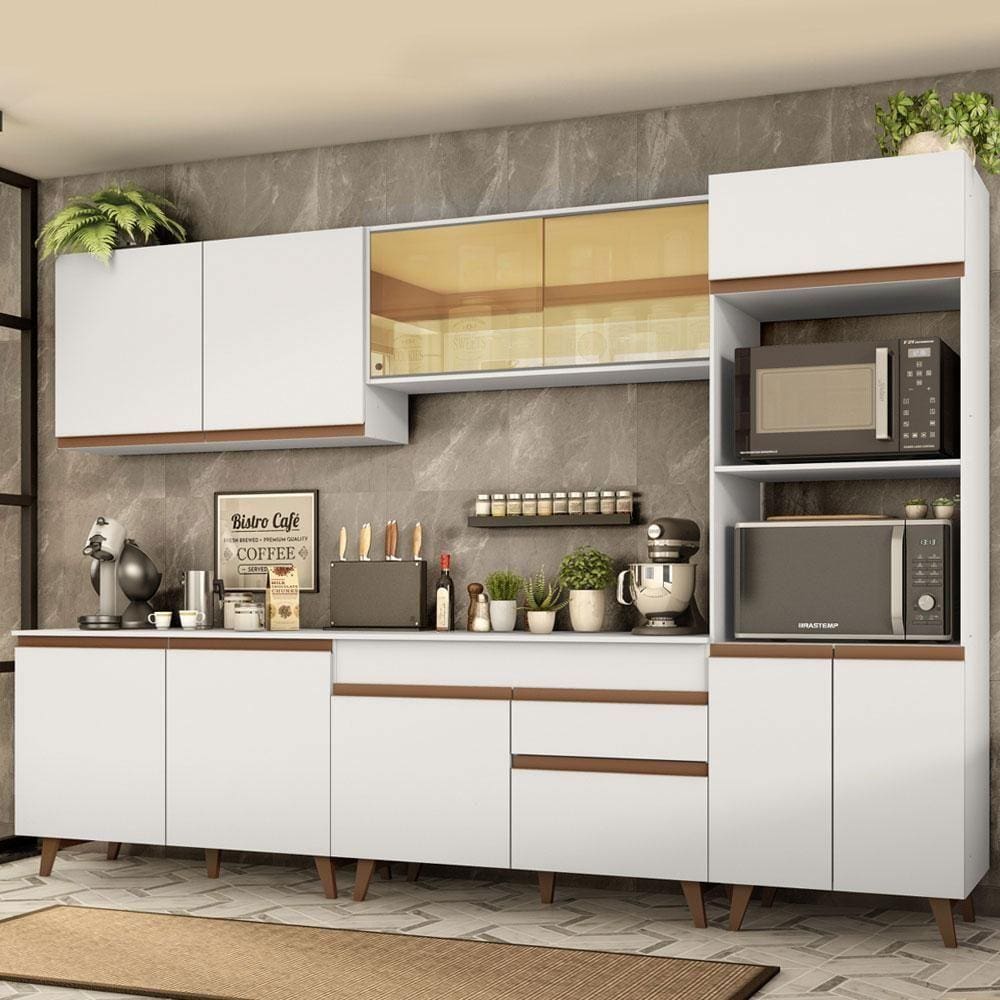 Armário de Cozinha Completa Madesa Reims 310001 com Balcão e Tampo - Branco