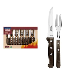 Jogo de Talheres Jumbo Tramontina Churrasco Lâminas Aço Inox Madeira Polywood Castanho 12 Peças Tramontina
