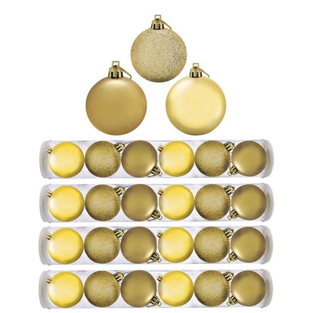 Kit Bola De Natal Mista Gliter, Fosco e Brilho Dourado 24 Unidades 8cm - Master Christmas