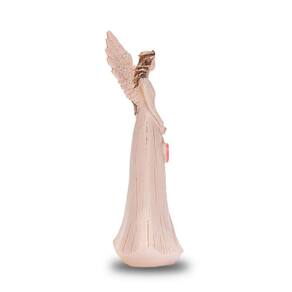 Anjo De Resina Decorativo Cor Rosa Com Coração 23Cm