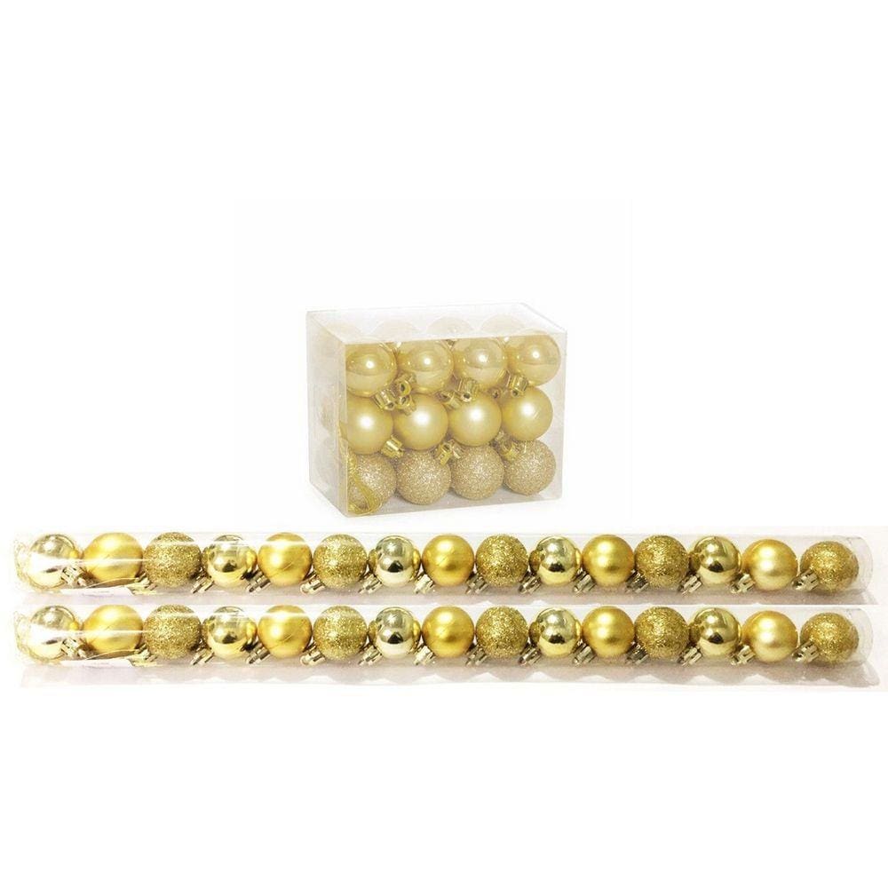 Kit 30 Mini Bolas Natal Dourada Glitter, Fosca, Lisa 3cm - Master Christmas