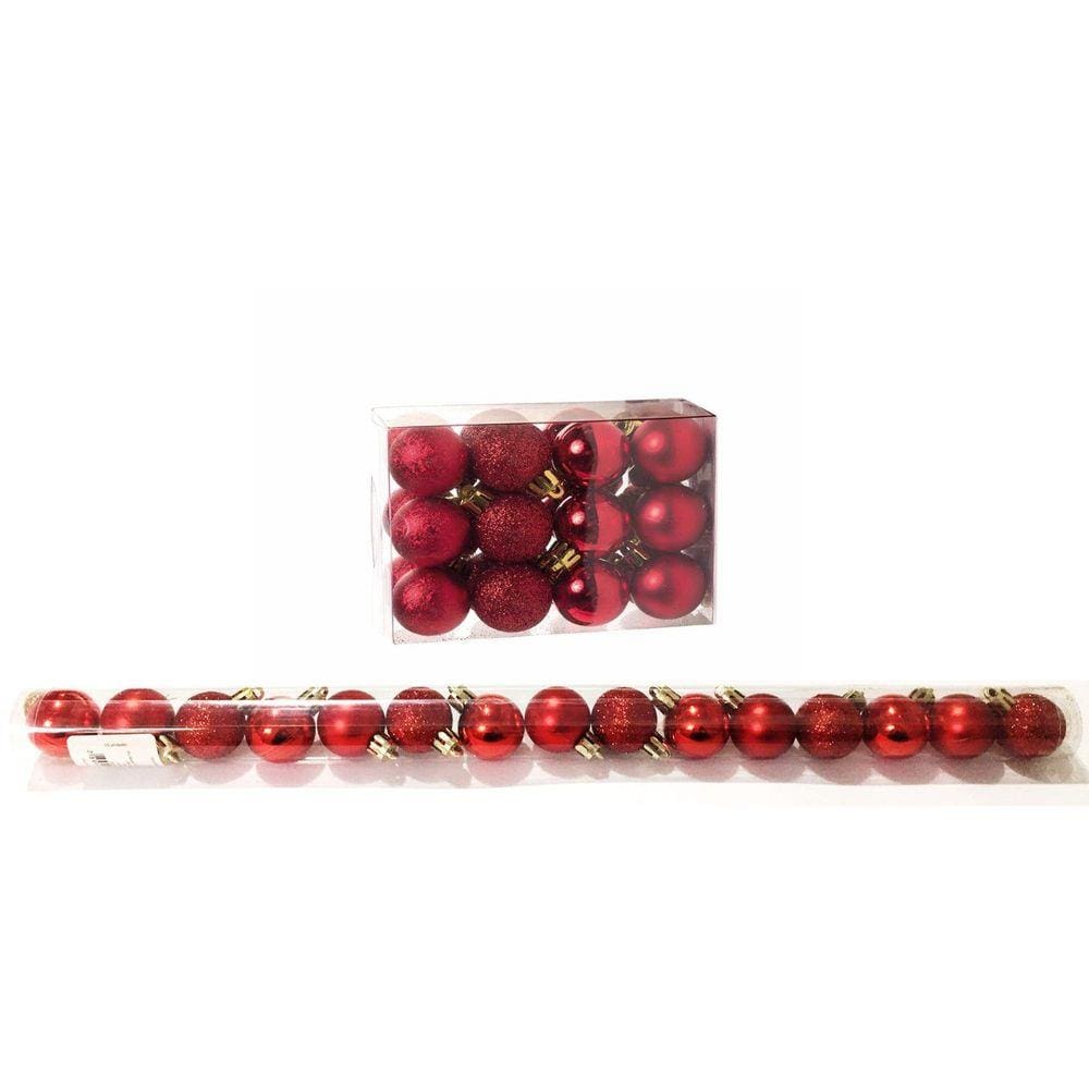 Kit 15 Mini Bolas Natal Vermelha Glitter, Fosca, Lisa 3cm - Master Christmas