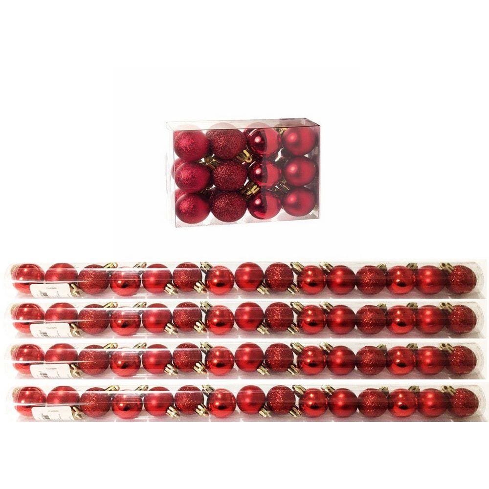 Kit 60 Mini Bolas Natal Vermelha Glitter, Fosca, Lisa 3cm - Master Christmas