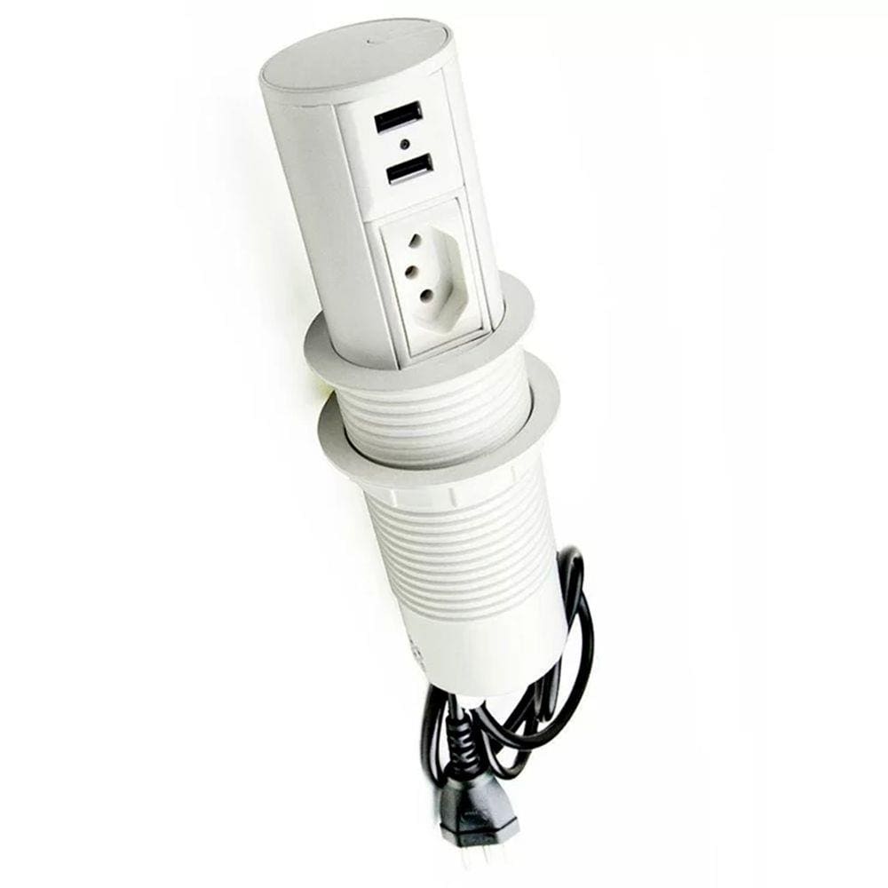 Mini Torre Totem Automatico 1 Tomada 10a 2 Usb - Branca