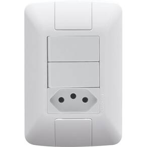 Conjunto 4x2 com 2 Interruptores Paralelos 6 A 250 V e 1 Tomada 2P+T 20 A 250 V Tramontina Aria Branco Tramontina