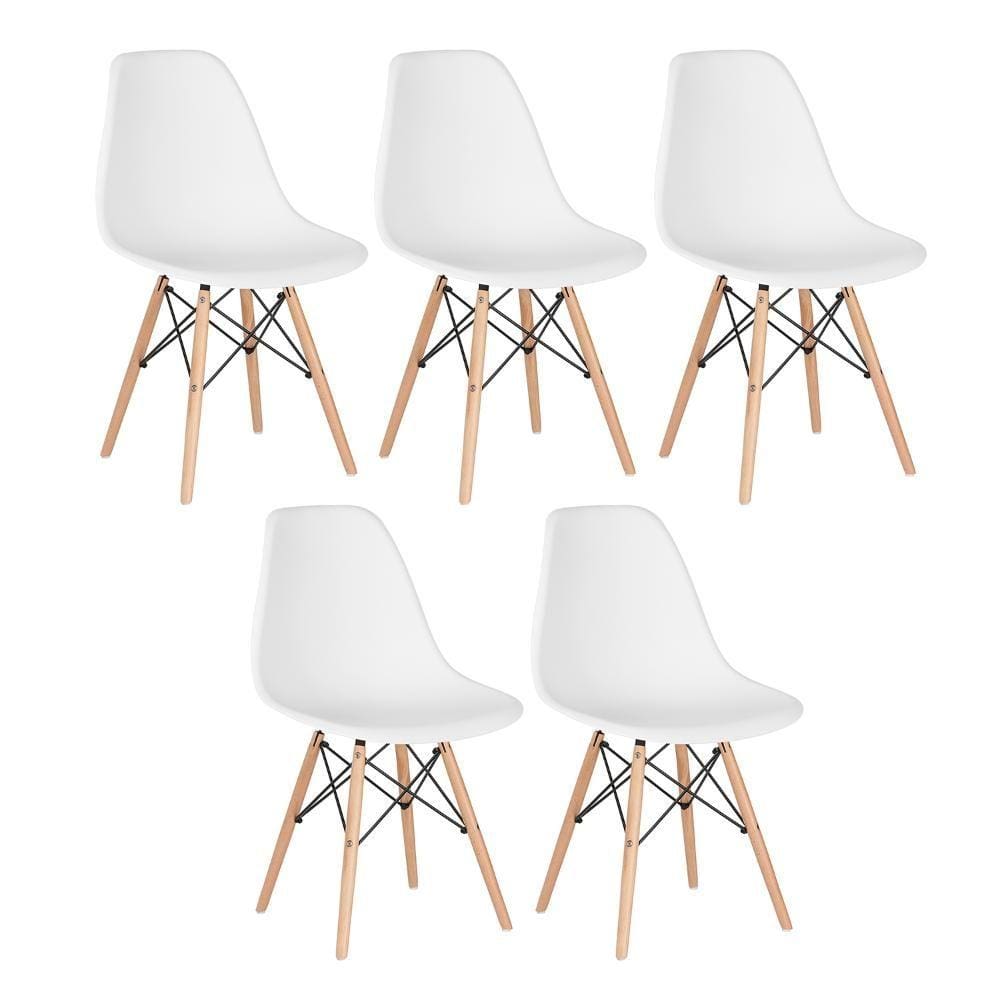 Kit - 5 x cadeiras Charles Eames Eiffel DSW - Base de madeira clara