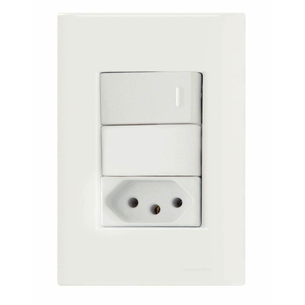 Conjunto 4x2 com 1 Interruptor Simples 10 A 250 V e 1 Tomada 2P+T 10 A 250 V Tramontina Giz Branco Tramontina