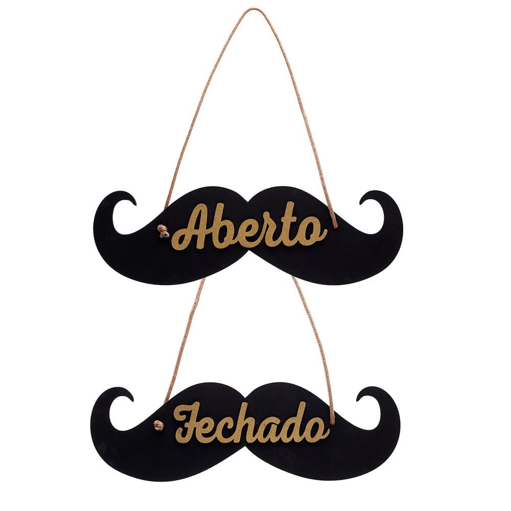 Placa MDF Aberto Fechado Para Barbearia Modelo Bigode