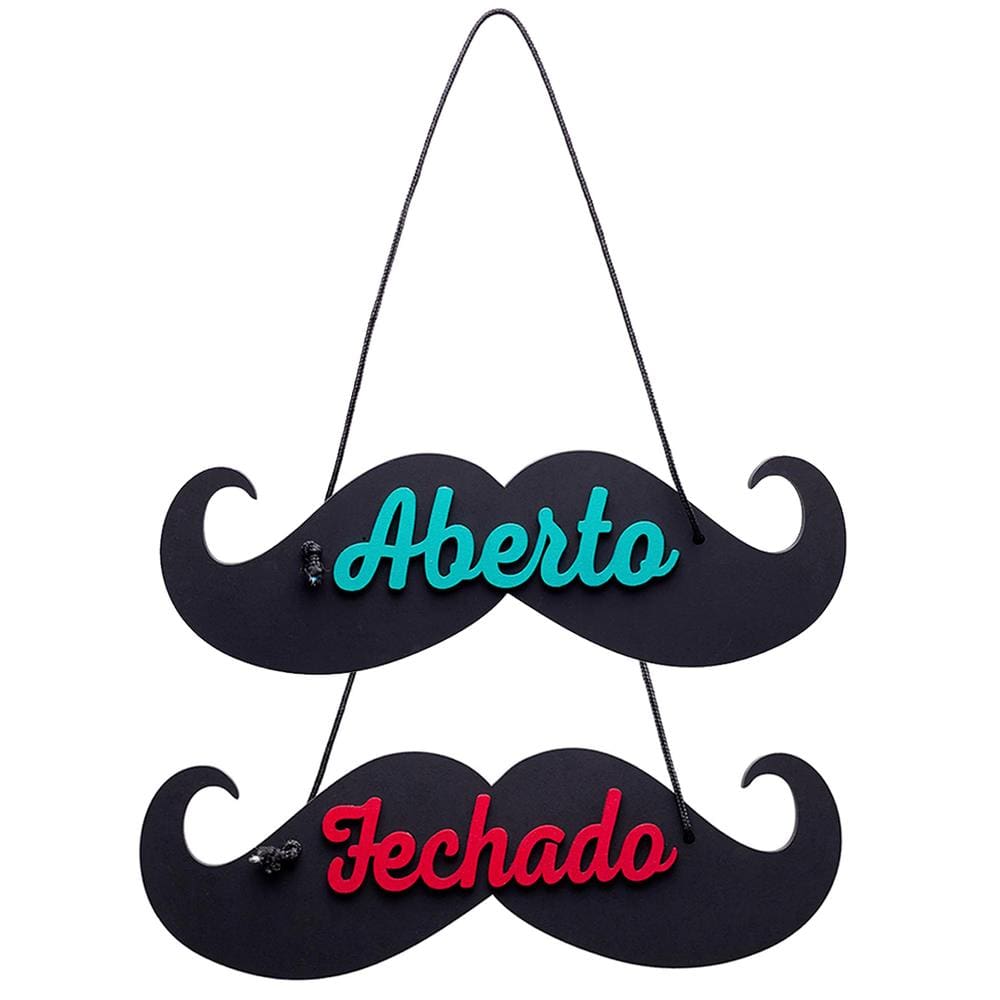 Placa MDF Aberto Fechado Para Barbearia Modelo Bigode