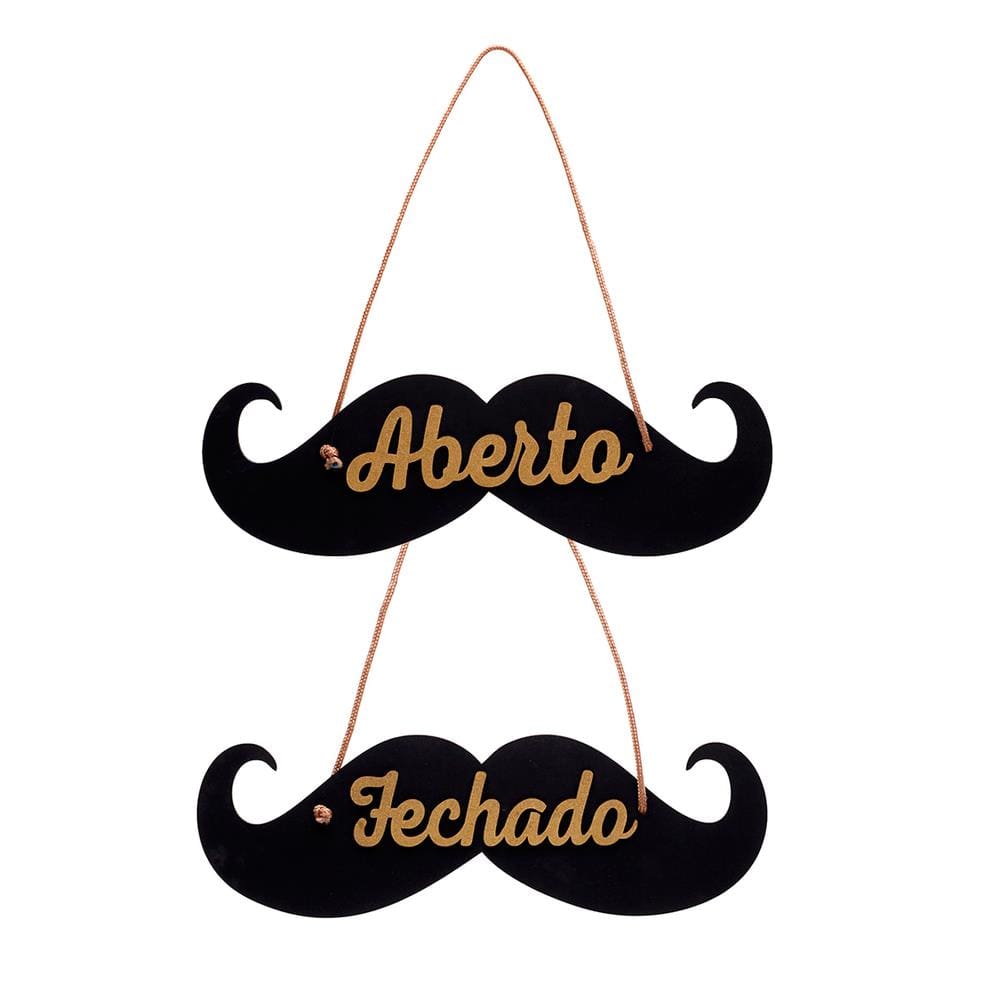 Placa MDF Aberto Fechado Para Barbearia Modelo Bigode