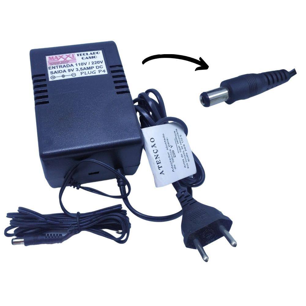 Fonte 9V x 3.5Amp Maxxi Negativo Central Teclado Casio
