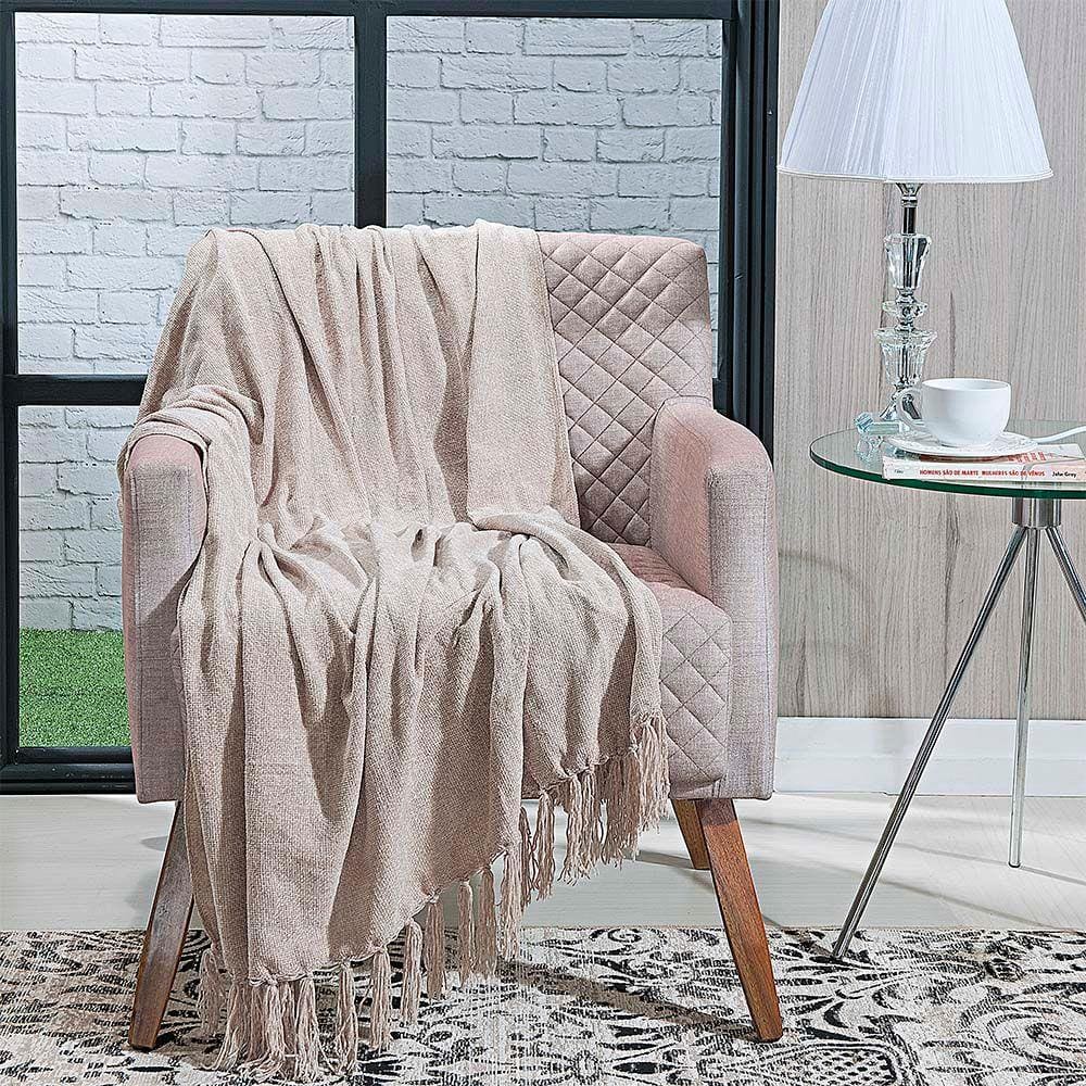 Manta P/ Sofá - Boras Chenille - 2 Lugares - 1,70m x 1,25m - Marfim - Niazitex