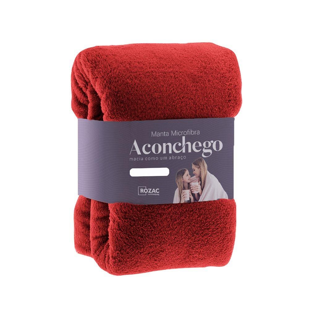 Cobertor Manta Microfibra - Casal - Liso - Vermelho - 1,80m x 2,20m - Rozac