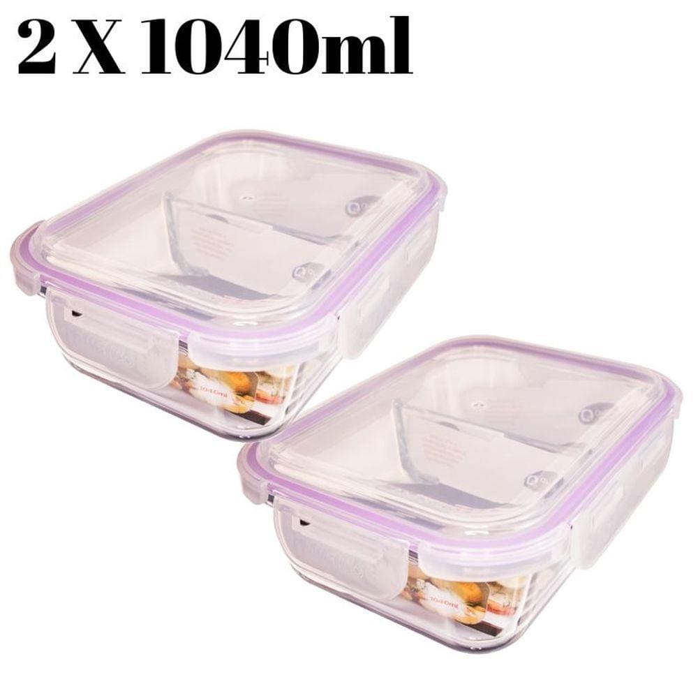 Conjunto Com 2 Potes 1040ml Divisória Hermético Marmita
