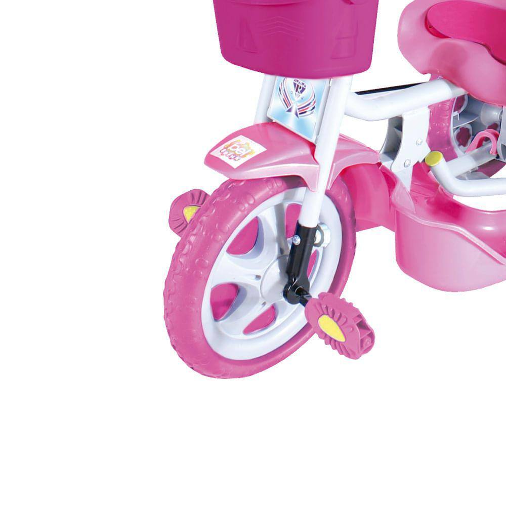 Triciclo Motinha Infantil C/ Capota Rosa Passeio E Pedal Bel